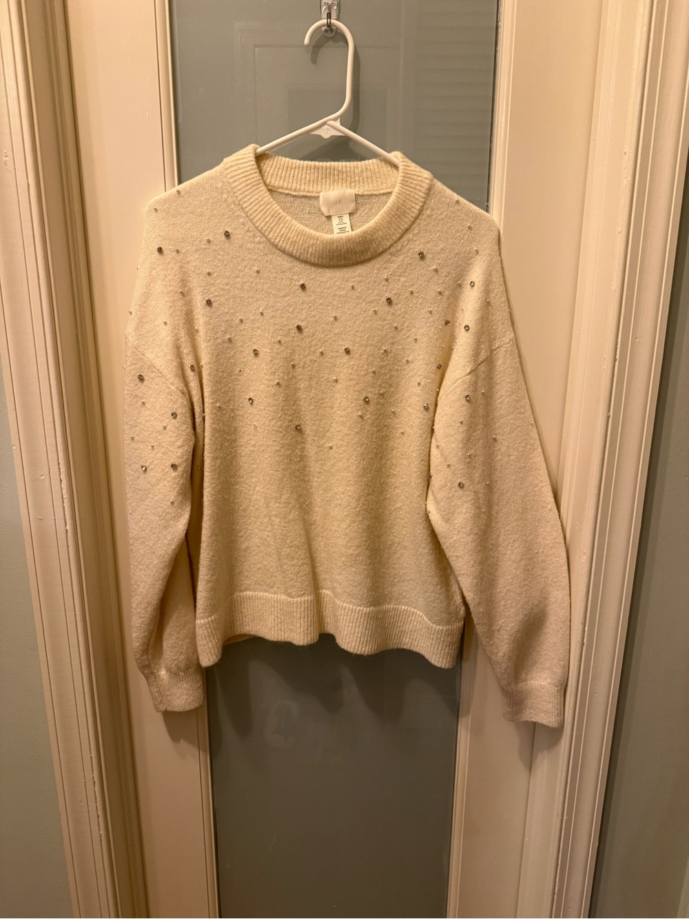 H&M Cream Crewneck Sweater with Crystal Accent